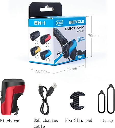 Miniatura 6 de BSSOK Campana de bicicleta eléctrica, alarma antirrobo de 125 db, bocina electrónica de bicicleta, 1 modo de sonido, batería recargable USB, bocina