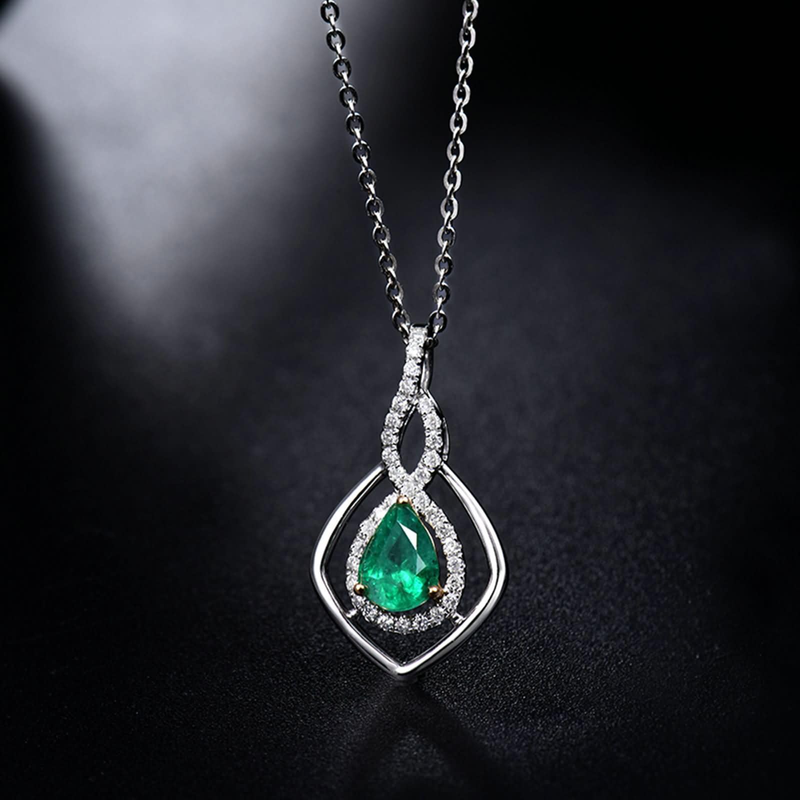 Colgantes de Oro Blanco 18 Kilates para Mujer,Collares Geométrico y Pera con 1.2ct Esmeralda Creada con Moissanita Colgante Collar de Mujer de Plata Verde