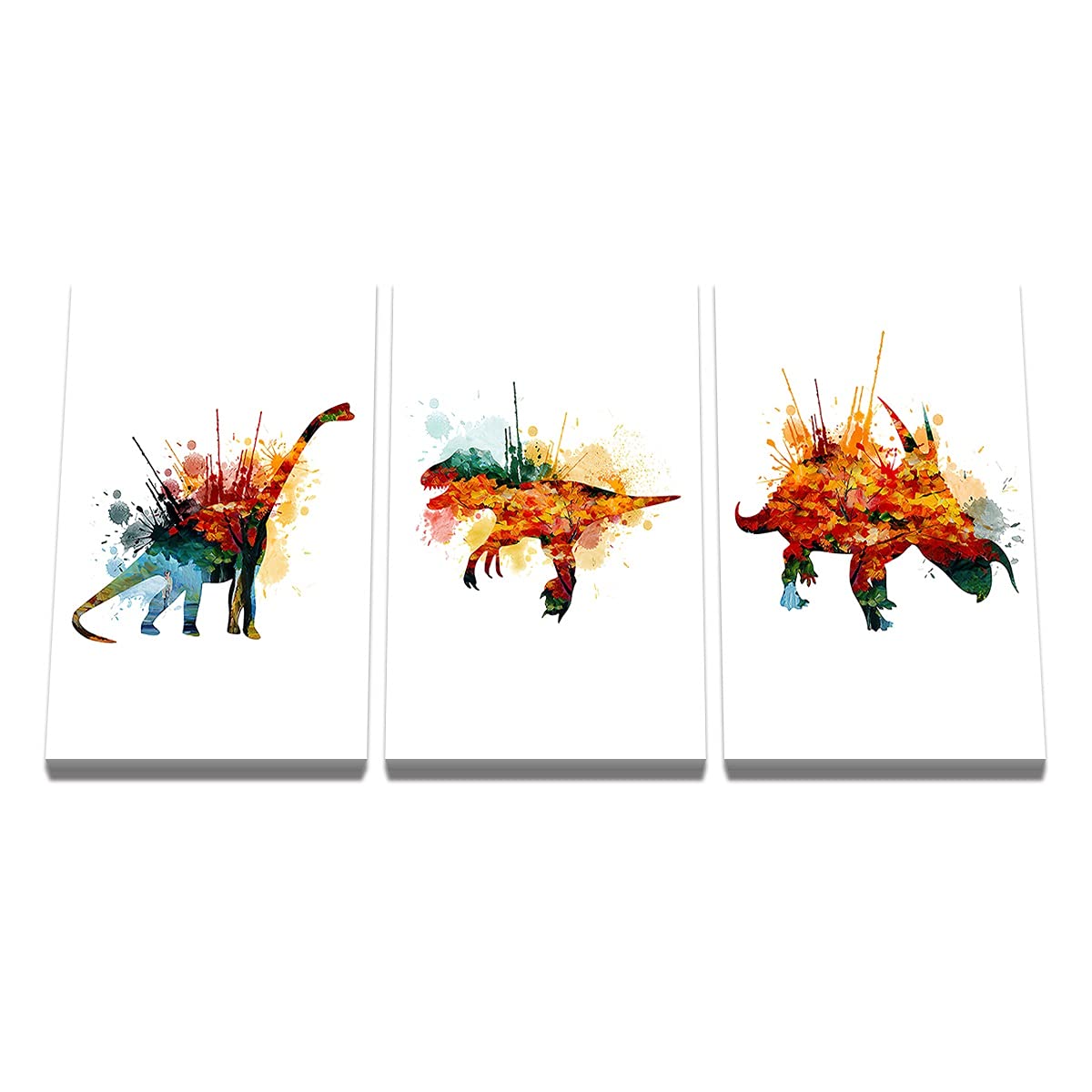 Toile de 3 pièces dinosaure pour décorer un grand mur vide