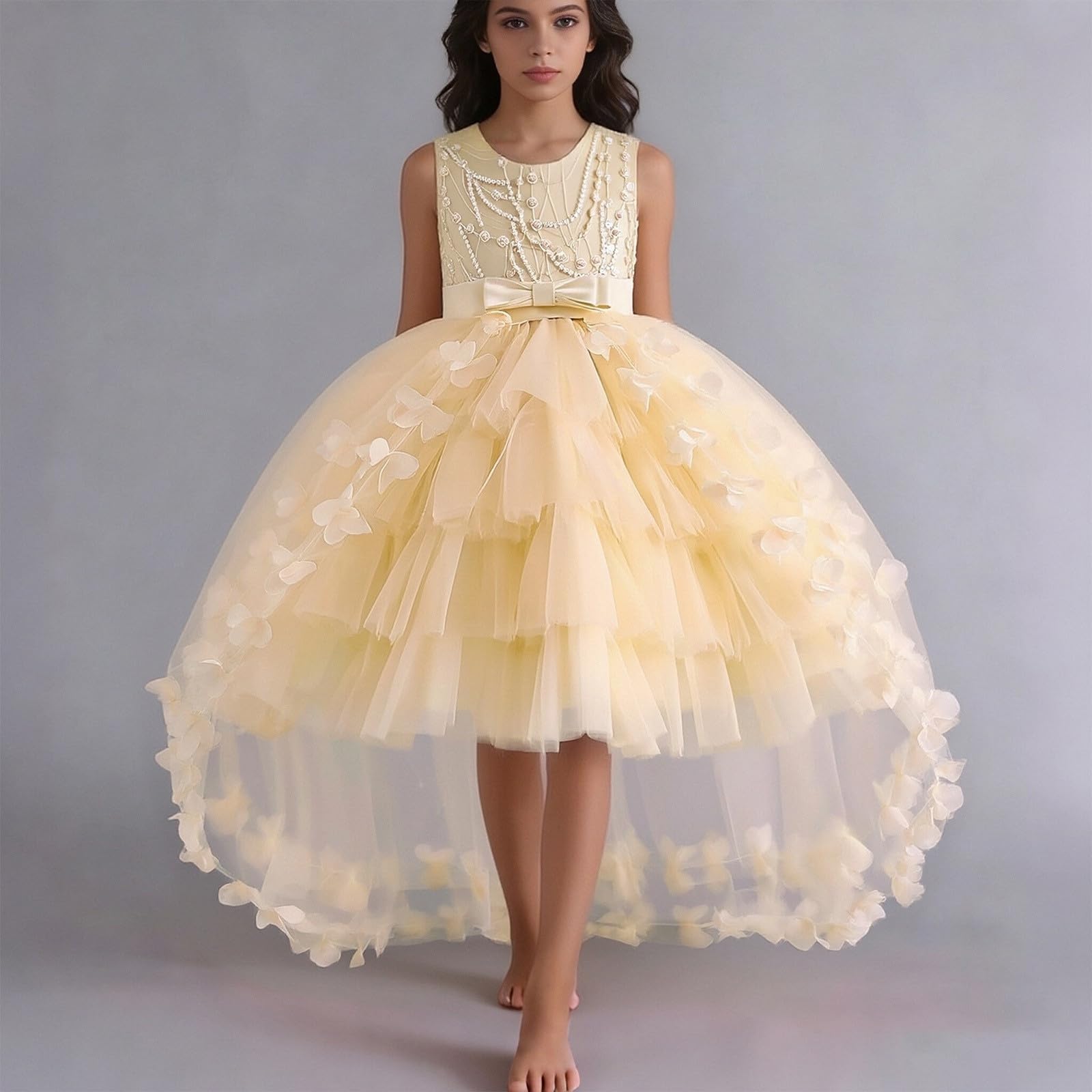 Vestito Elegante alla Moda per Ragazza Scintillanti Bambina con Carino Stampa Principessa Sottoveste Gonna Abito Motivo Floreale Vestiti Cintura Dress Altalena