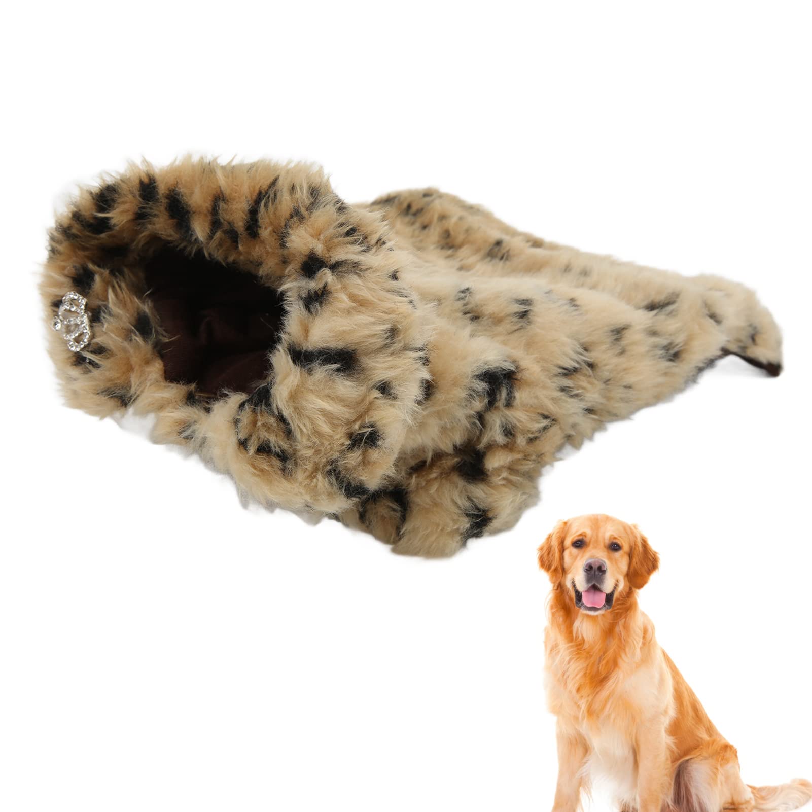 Leopard Print Sweater Dog Coat Pet Leopard Print Cloak Cute Retro Stylish Puppy Plush Jacket for Autumn and Winter (S)