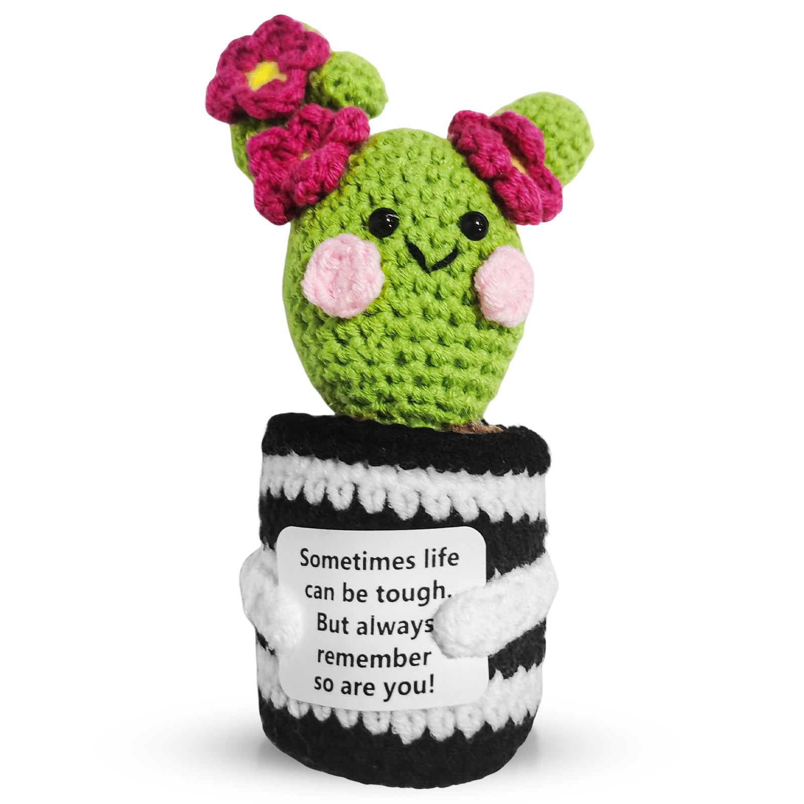Cactus Portafortuna In Lana, Con Biglietto Ispirazionale, Peluche Divertente Regalo Di Incoraggiamento Per Amici E Famiglia, 10,5 Cm