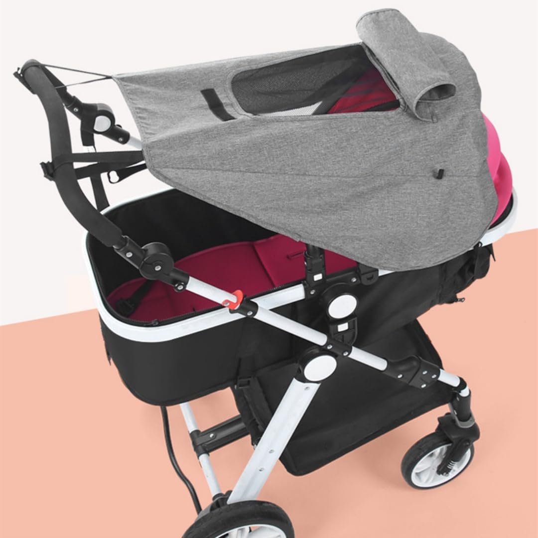 Universal Baby Stroller Sun Shade with Window Elastic Pushchair Sun Shade Canopy Prams Sunshade with Viewing Window Waterproof UV Protection Sun Cover for Baby Car Seat,Buggies,Portable Crib UPF50+-image-6