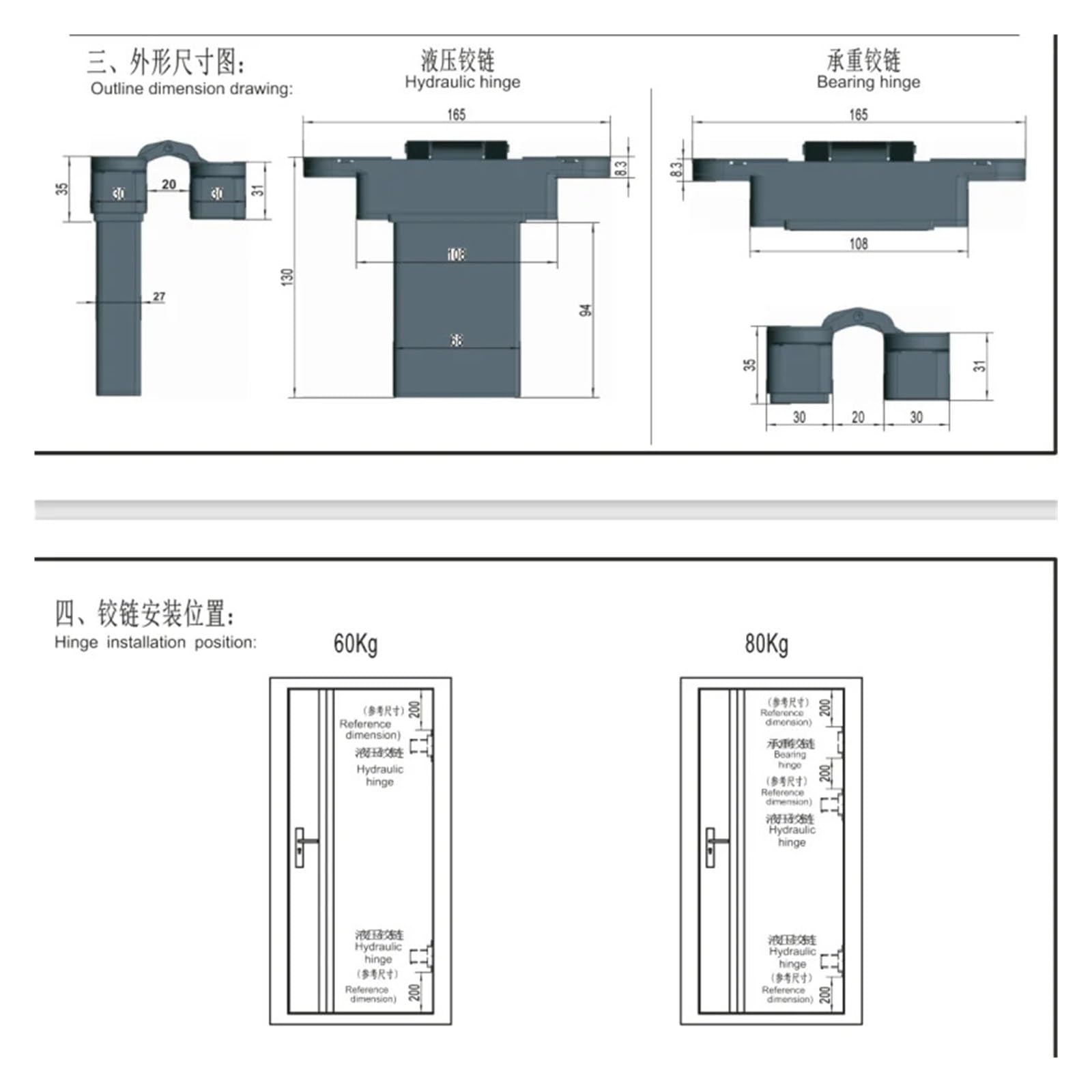Bisagra hidráulica Oculta con rodamiento de 80 kg, bisagra Ajustable bidimensional, ángulo de Apertura de 180 Grados, bisagra for Puerta de Madera.
