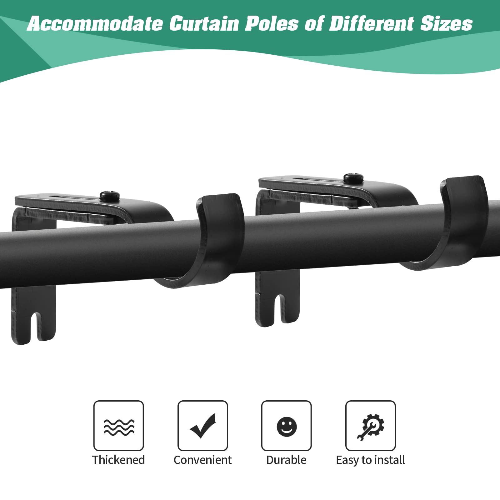 Creatyi Adjustable Curtain Rod Brackets - Heavy Duty 1 Inch Curtain Rod Support (3 PCS, Black)