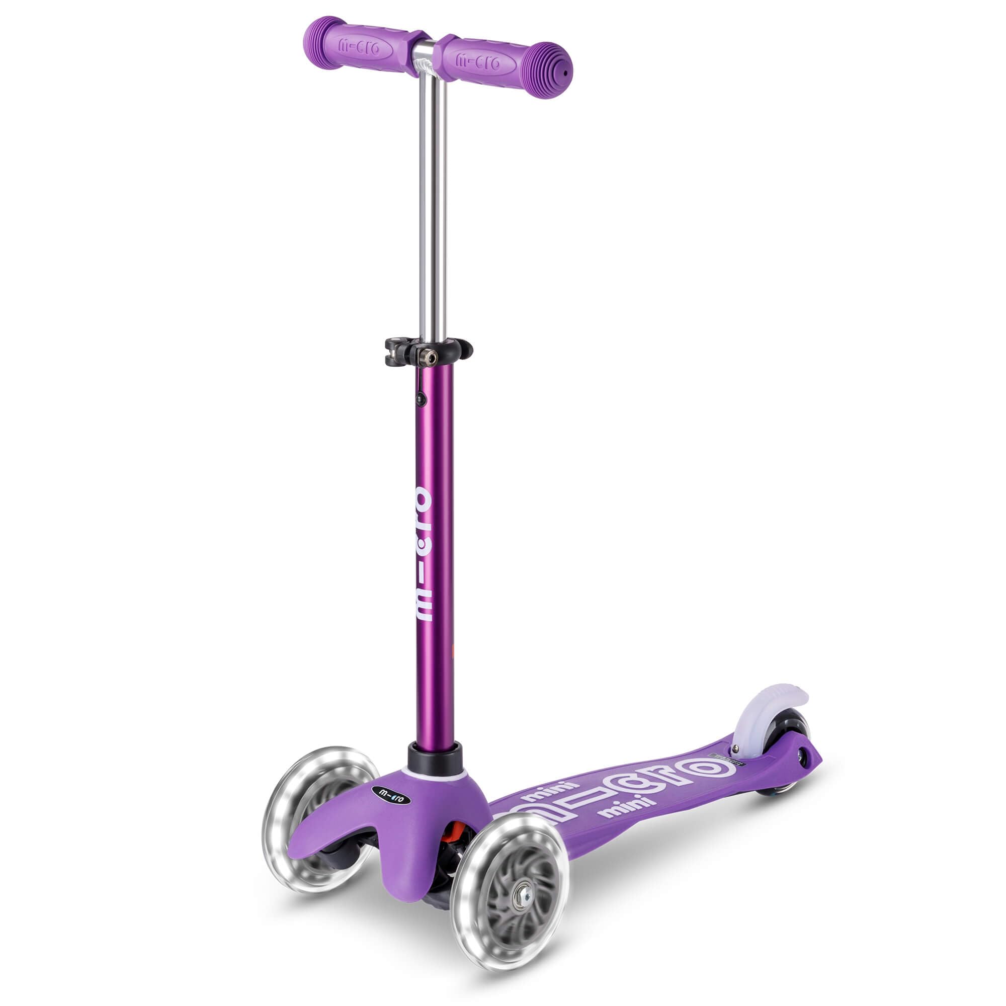 Micro Scooters | Mini Micro Deluxe LED Children's Scooter | Extra Grippy Deck | Weather Tested Stem | Remove & Fold Handlebar | Light Up Wheels | 2-5yrs | Boys & Girls | Purple โ image 1
