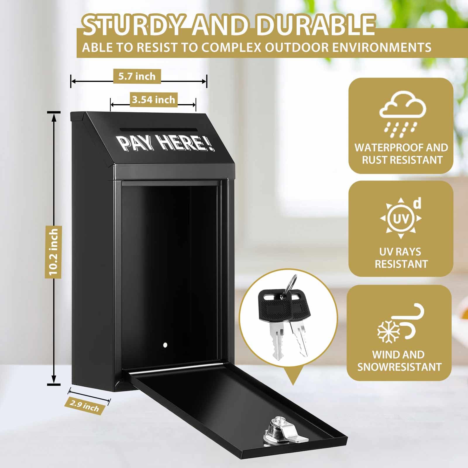 Metal Donation Box With Lock Slot 10.2 X 5.7 X 3'' Collection Box Safe Suggestion Box Charity Collection Donation Box Money Lock Box Cash Drop Box Money Boxes For Home Office