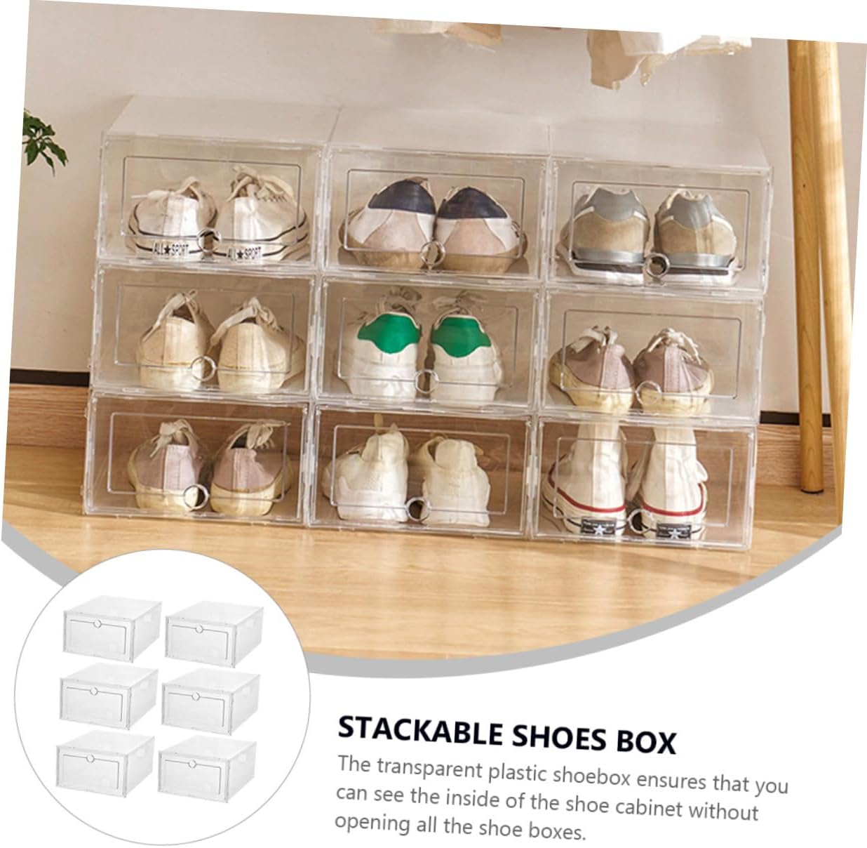 COHEALI 6Pcs Transparent Plastic Shoe Storage Boxes with Front-opening Drawer Design Thickened Breathable Sneaker Containers for Closet Organization Dustproof and Moisture Resistant Shoe