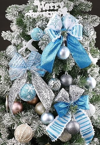 MAYREEL 2.5 Inch Blue Christmas Ribbon Wired Turquoise Blue and Silver for Christmas Trees Wreaths Tree Toppers Crafts Home Decor Gift Wrapping 6 Rolls Total 36 Yards MAYREEL 2.5 Inch Blue Christmas Ribbon Wired Turquoise Blue and Silver for Christmas Trees Wreaths Tree Toppers Crafts Home Decor Gift Wrapping 6 Rolls Total 36 Yards