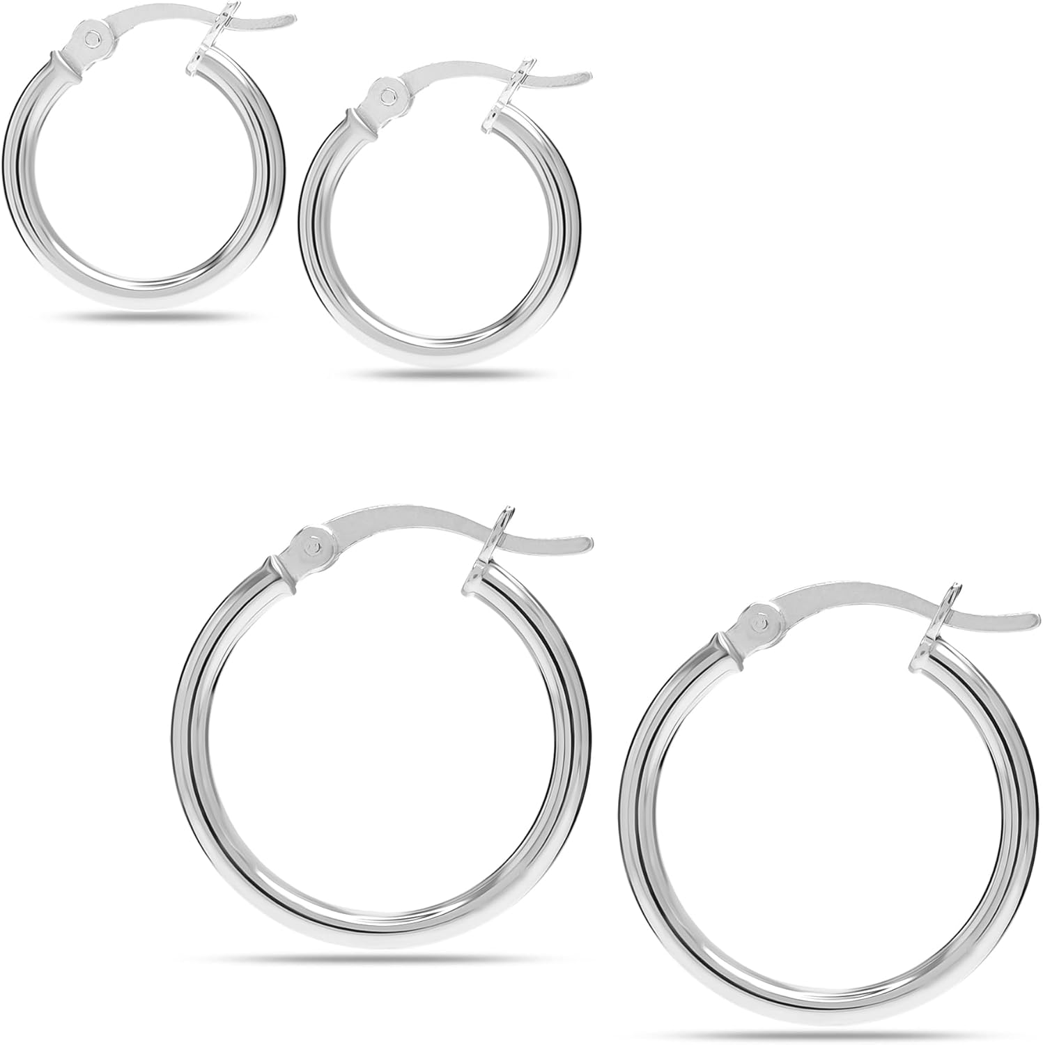 Set of 2 Pair 925 Sterling Silver Hoop Earrings for Women | Bali Double Hoop Earrings Set | Classic Textured Diamond-Cut Click-Top Hoops Earring Gifts for Her
