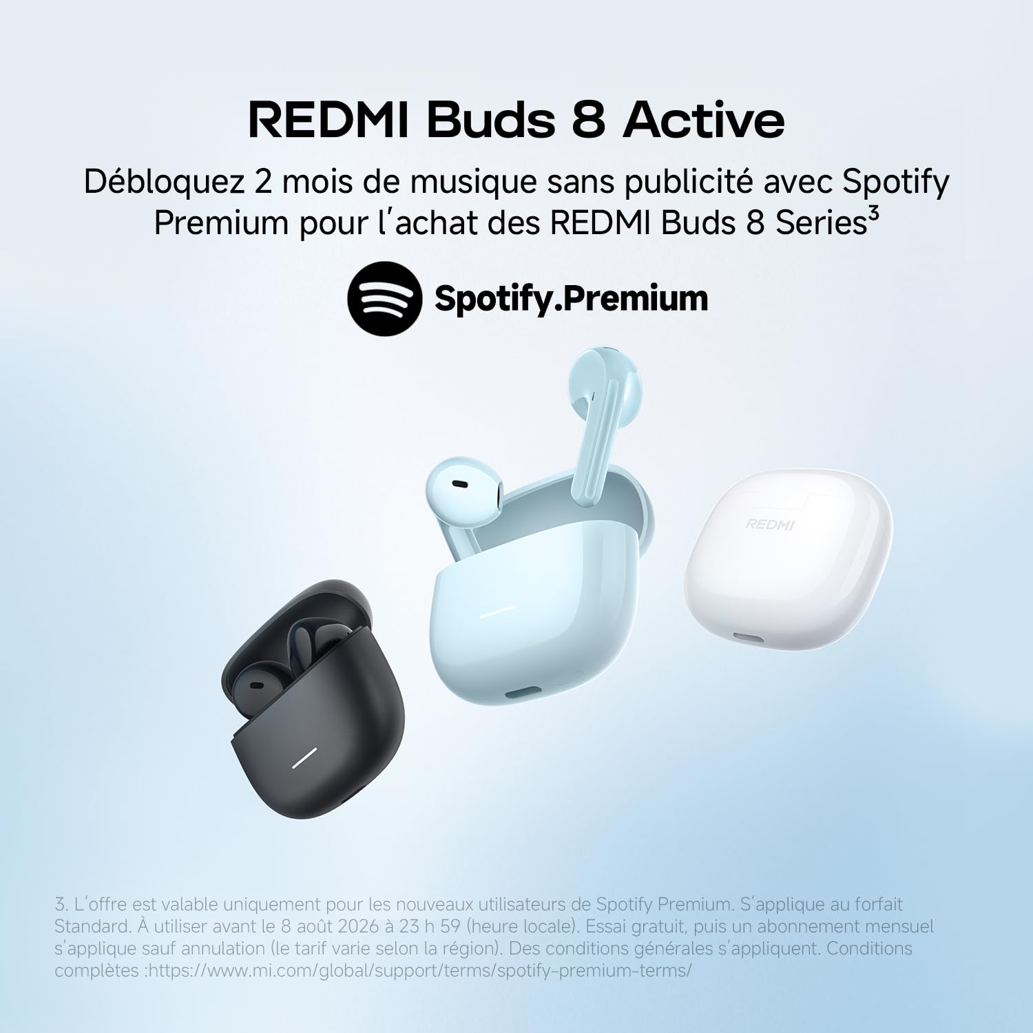 XIAOMI REDMI Buds 8 Active - Écouteurs Bluetooth sans Fil, Semi-Intra-auriculaire, Haut-Parleur de 14,2 mm avec des Basses puissantes, Jusqu'à 37h, Connexion 2 Appareil, 5 EQ, BT5.4, IP54, Noir