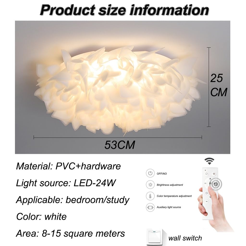 Nowoczesna Kwiatowa Lampa Sufitowa LED 24W/36W Z Pilotem, Biała PVC & Żelazo, 53/78cm Do Salonu, Sypialni, Jadalni, Biura – Design W Stylu Skandynawskim(53CM)