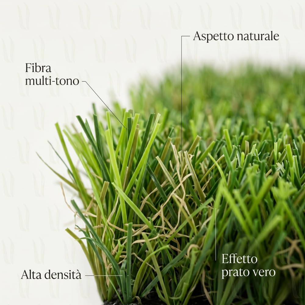 Prato Sintetico Drenante 25 mm Effetto Realistico, Erba Finta in Rotolo per Giardino, Terrazzo e Balconi, PE Verde Naturale UV, Zero Manutenzione e Pet Friendly (2 x 25 m (50 m²))