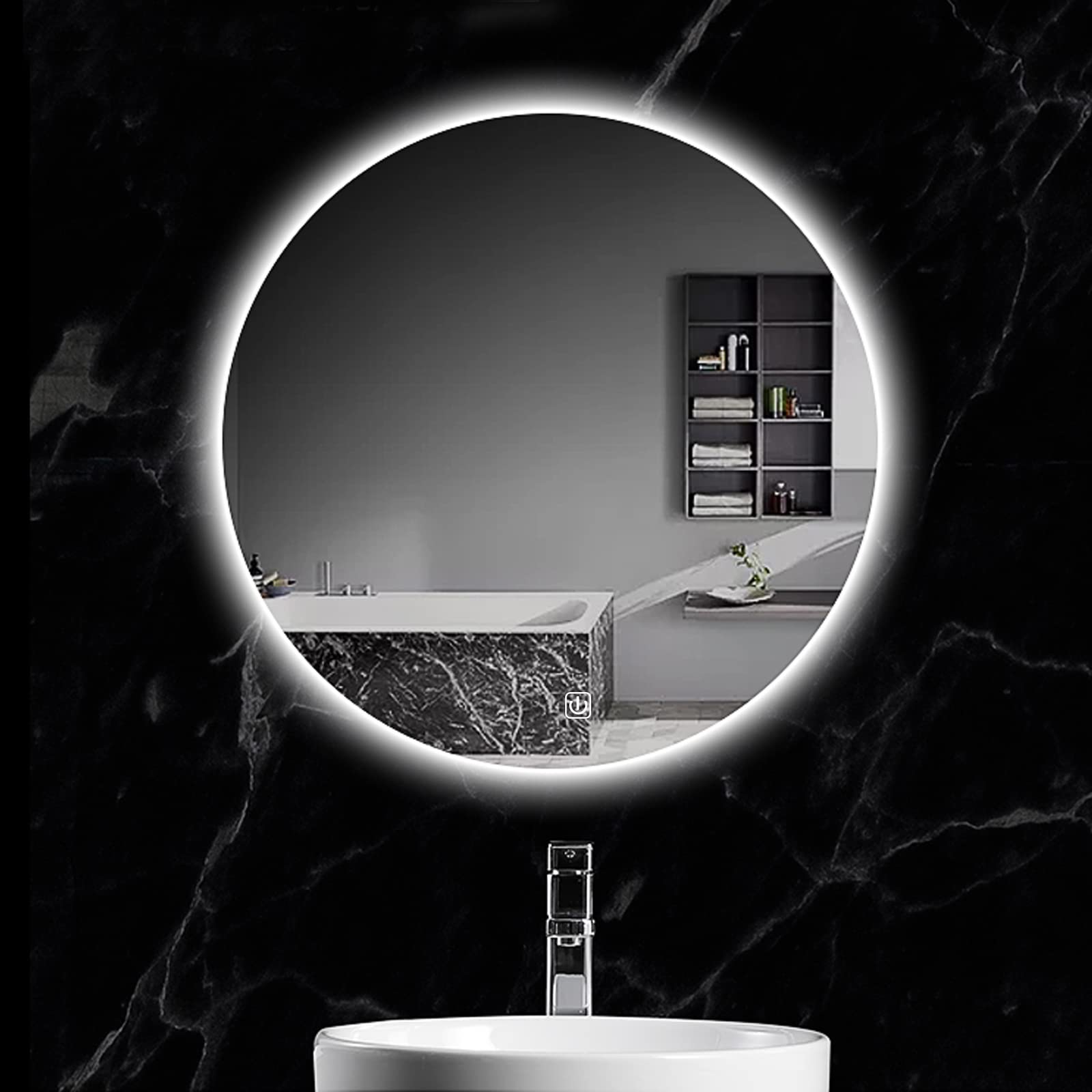 Specchio Espejo de baño Redondo LED de 800 x 800 mm | Espejo de tocador retroiluminado con Control táctil | Espejo de maquillaje con Marco para pared | Diseño Elegante y funcional