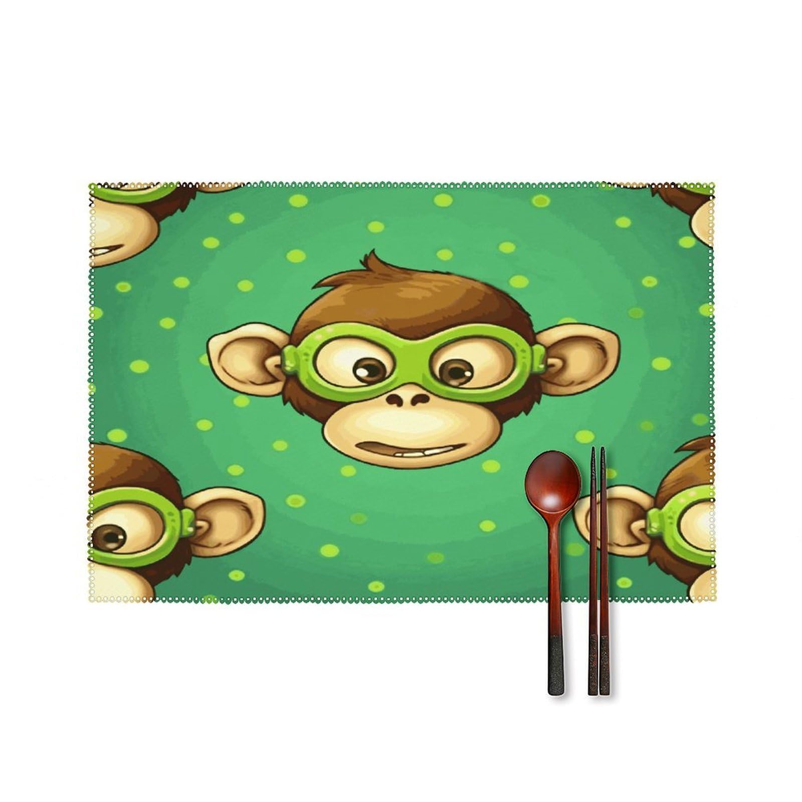 Fekiloot Style Green Clever Monkey Placemats Set Of 6,Table Mat