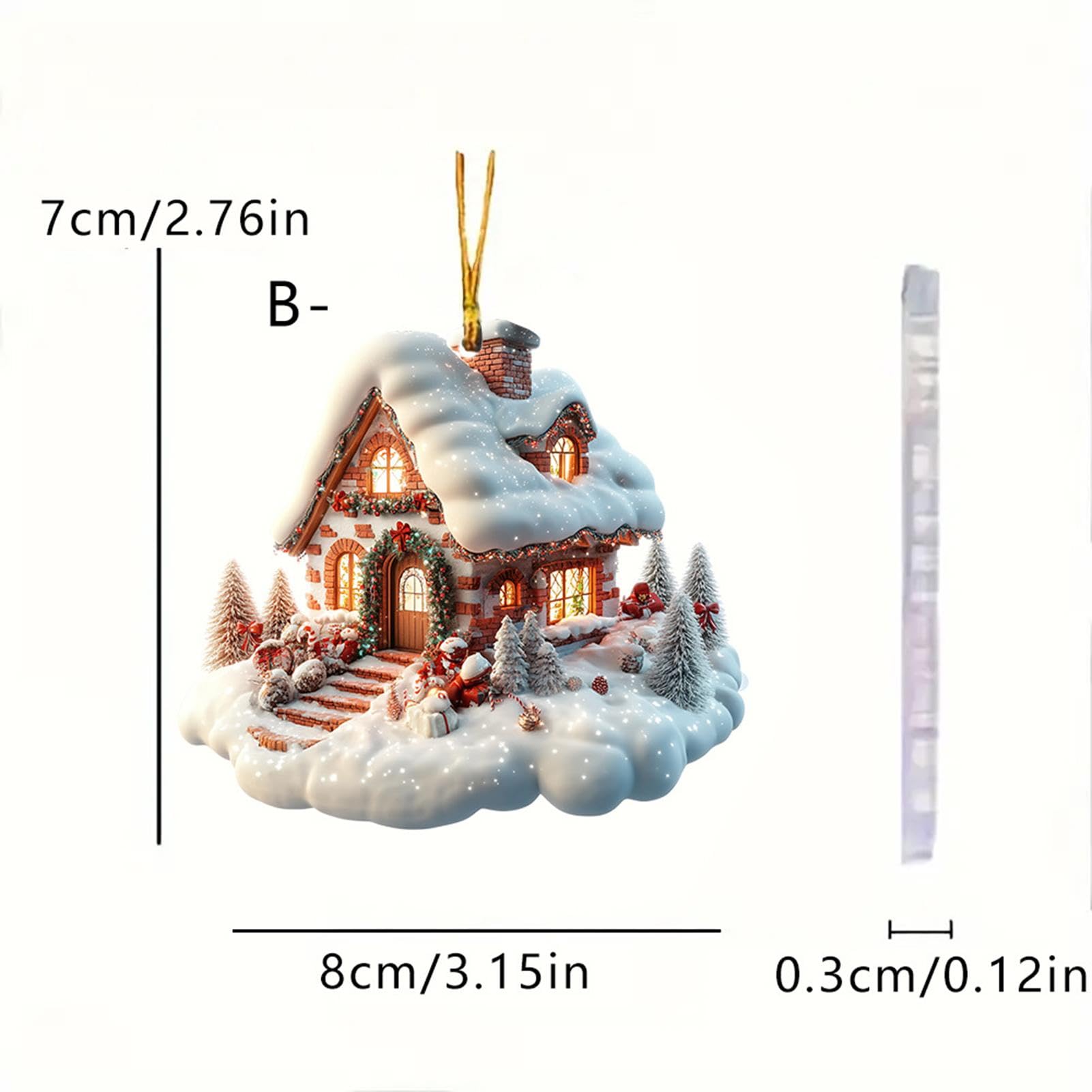Ornement Maison De Village Hiver Acrylique - Motif Arbre De Noël, Décoration Suspendue Pour Sapin, Porte, Fenêtre - 2