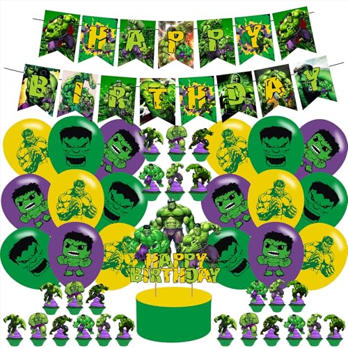 Image of Green Hero Birthday Decoration,Green Hero Party Decorations Include Banner,Cake Toppers and Ballons for Hero Birthday Supplies