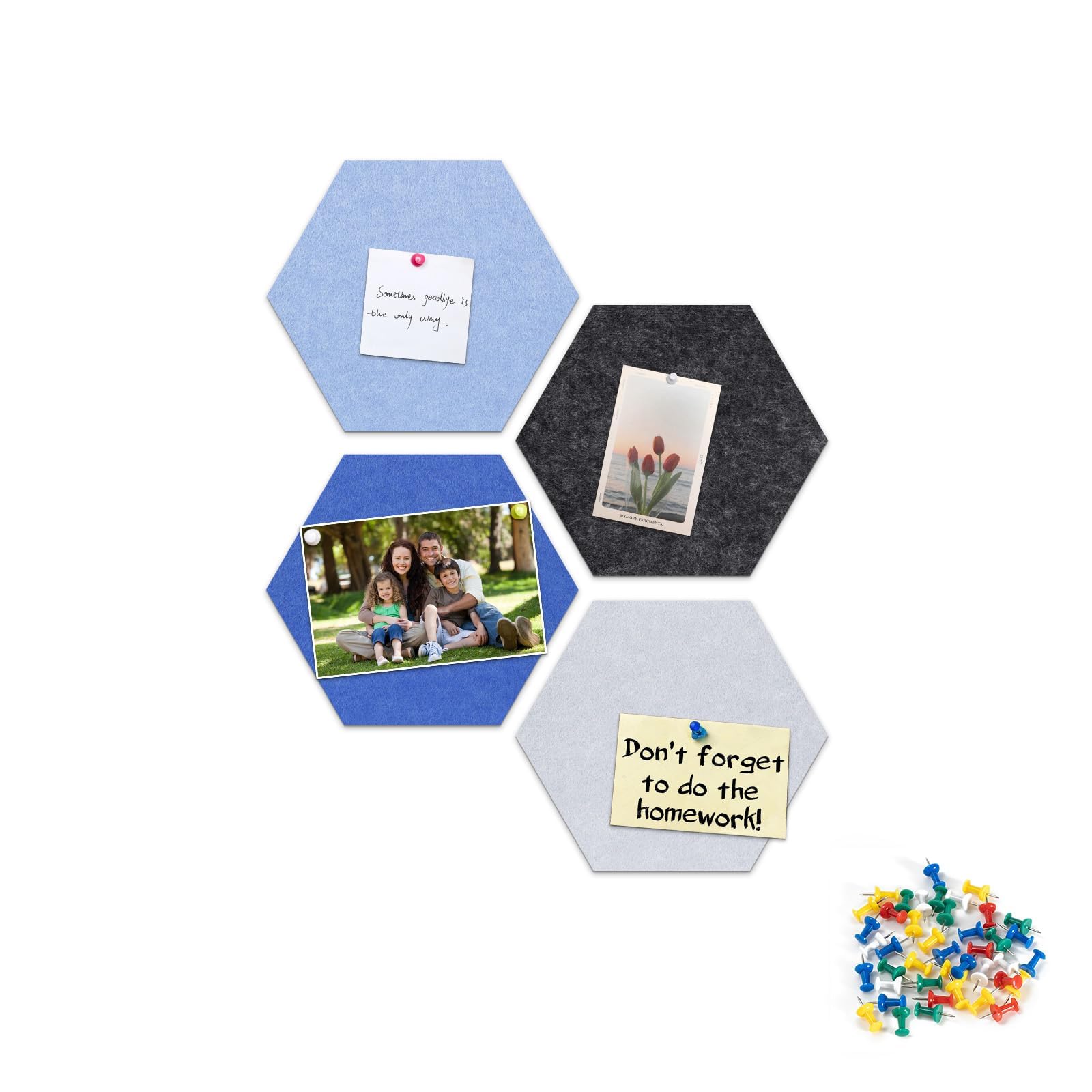 Uoisaiko 30cm Hexagon Felt Pin Board Pack of 4 Bulletin Board Notice Boards for Home Office Kitchen Felt Wall Tiles for Photos Memos - Image 4
