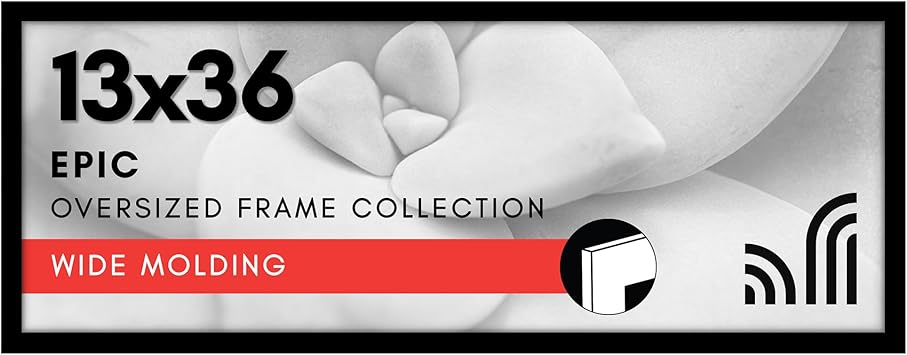 Americanflat 13x36 Picture Frame with Polished Plexiglass - Black Picture Frame - Wide Photo Frames Made of Engineered Wood for Vertical or Horizontal Wall Display - Epic Collection - Black
