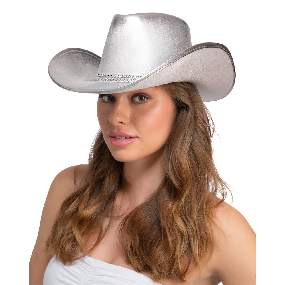 Wicked Costumes Adult Texas Cowboy Hat Silver Rhinestone โ Western Cowgirl Fancy Dress Hat for Festivals & Hen Parties