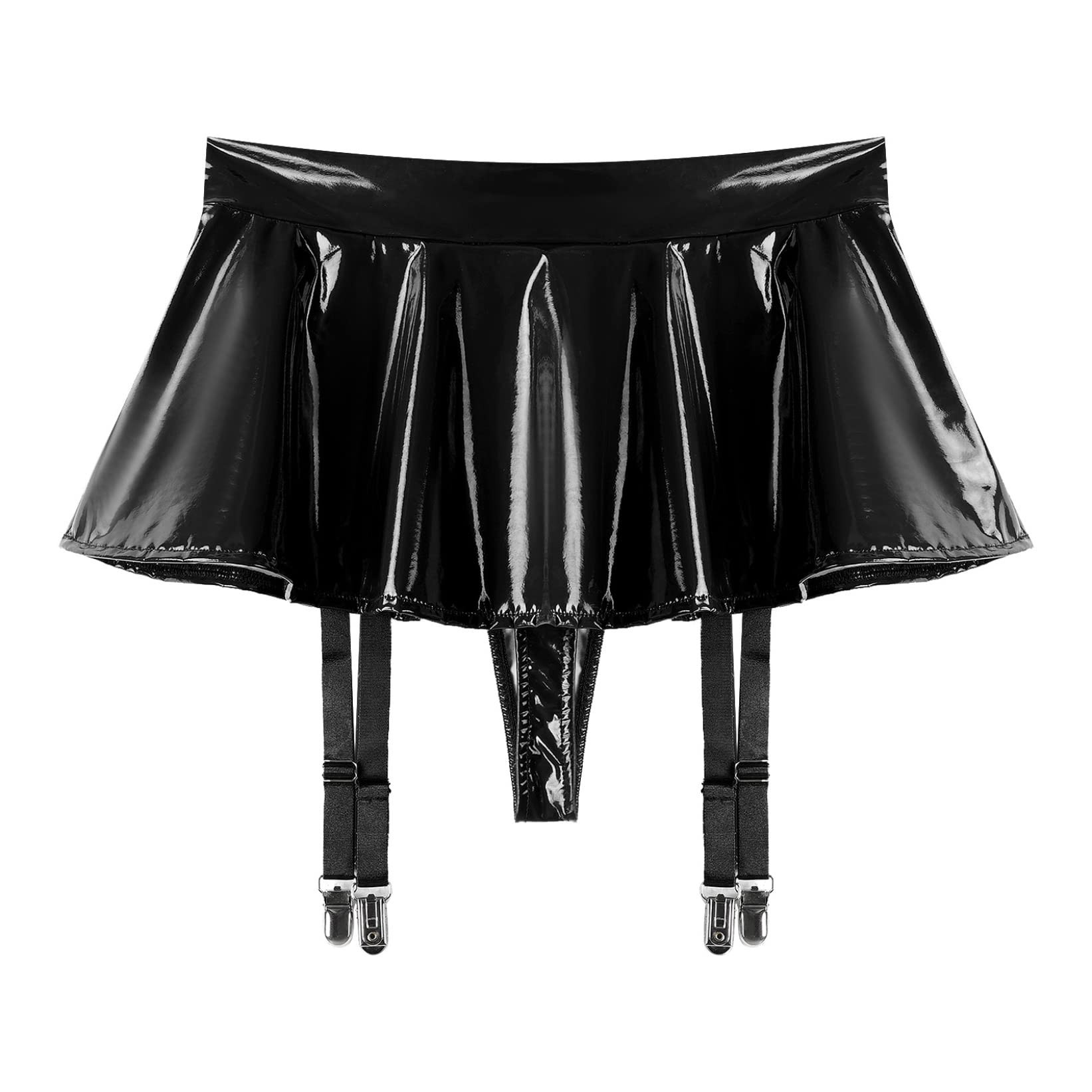 Zaldita Women's Wet Look PVC Leather Skirt Garter Belts Suspender Belt with 4 Straps Metal Clip: Small Black