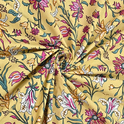 Image of India 100% Pure Cotton Jaipuri Printed Double Bedsheet with 2 Pillow Covers | Traditional Sanganeri Floral Design | Soft Breathable Fabric | King Size Bedsheet for Bedroom (Kaya44)