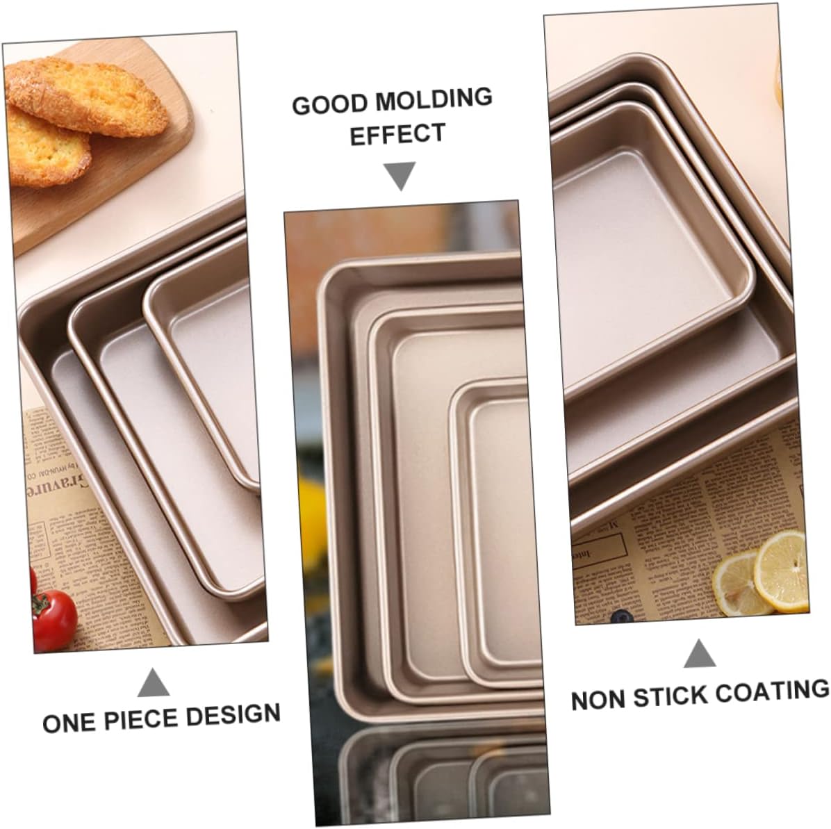 3pcs Carbon Steel Oven Baking Pan Rectangular Cake Baking Sheets Nonstick Kitchen Bake Tray