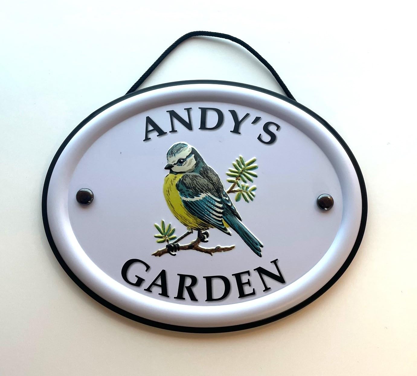 Personalised Embossed Metal Garden Sign 12x15cm – British Bird Design – Outdoor Decorative Hanging Garden Plaque – Weatherproof Metal Sign for Garden Walls Fences or Sheds (Andy)