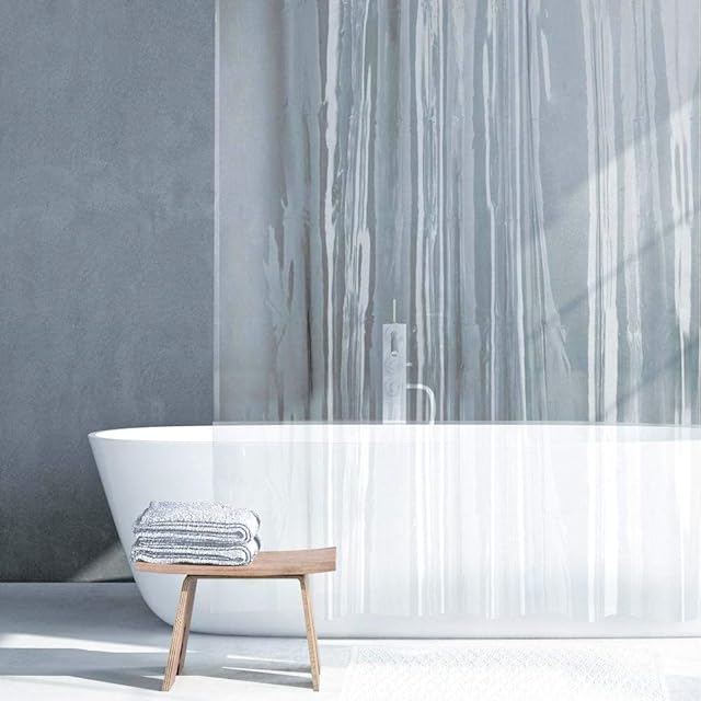 Guiffly Shower Curtain, EVA Shower Curtains, Waterproof and Mildew Resistant Translucent Bathroom Curtain, Transparent Bath Curtains with 12 Hooks- Clear, 180x180cm