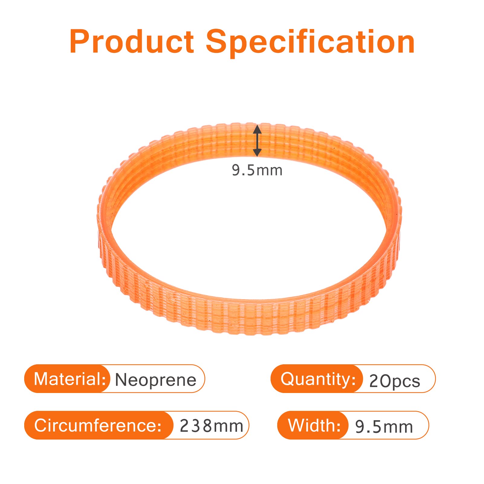 20 Courroies D'Entraînement Pour Raboteuse BKP180, KP0800, KP0810C - Néoprène Résistant, Circonférence 238 Mm - 5