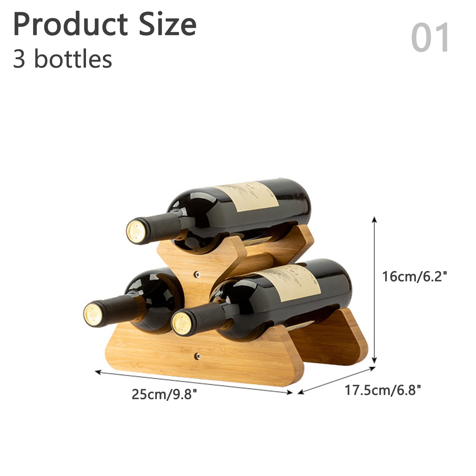 Botellero de vino para encimera de madera de bambú, estante de almacenamiento de botellas de vino, estante para botellas de vino para mostrador (1) Vision
