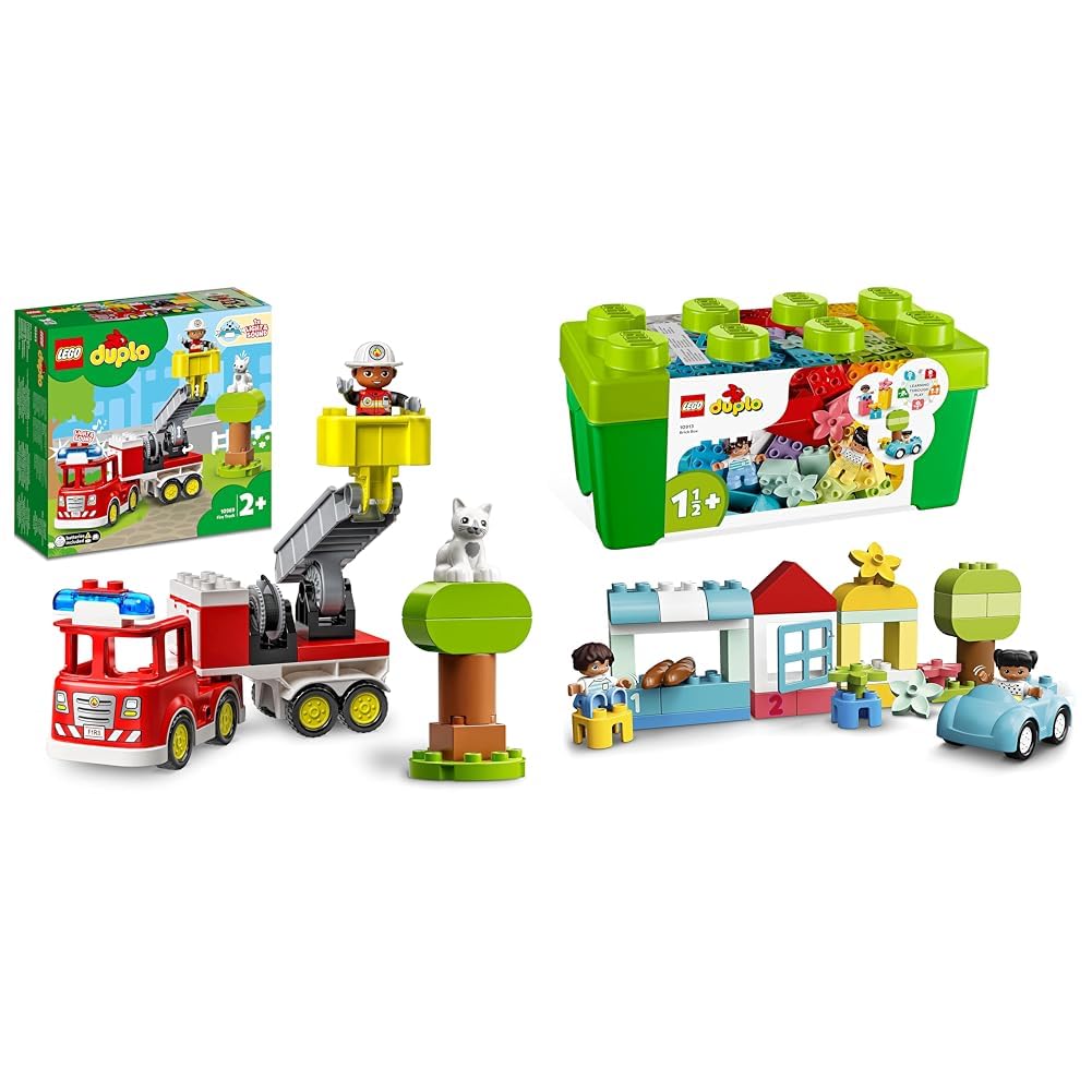 LEGO 10969 Duplo Camión de Bomberos, Juguetes Educativos para Niños de 2 Años & 10913 Duplo Caja de Ladrillos, Juego Educativo para Bebés, Set de Construcción