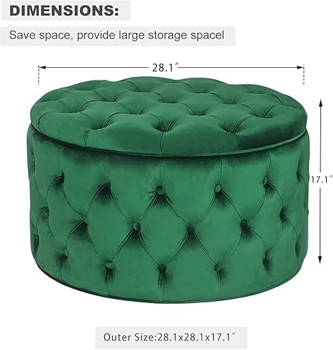 Miniatura 10 de Homebeez Otomana redonda de terciopelo para almacenamiento, reposapiés con botones copetudos, mesa de café (rosa) Rosa,Azul,Verde,Gris,Gris