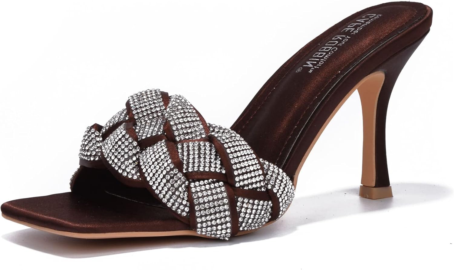 Cape Robbin Rewind Sexy Woven High Heels for Women, Square Open Toe Shoes Heels - Brown Size 8.5