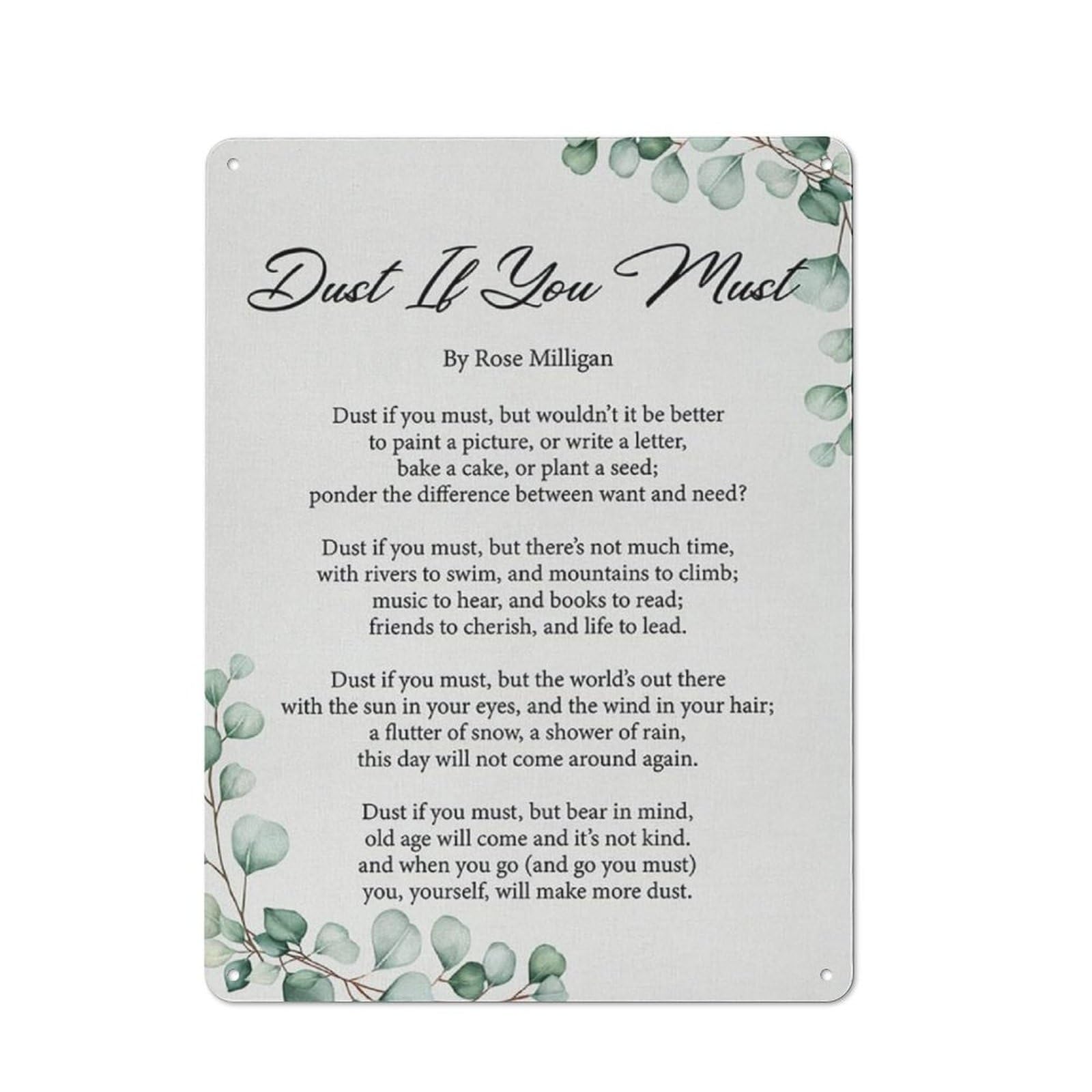 Acdoet Tin-10 Rustic Metal Tin Sign Dust If You Must Poem Wall Art Decor Quirky Poem Poster Painting Print For Home Office Living Room Decor 12X16 Inch