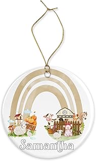 Personalized Christmas ornament Farm Animals with Rainbow Design Christmas ornament, Custom Name Christmas ornament, Personalized Christmas tree decoration, Mdf ornament, Ceramic ornament (Mdf)