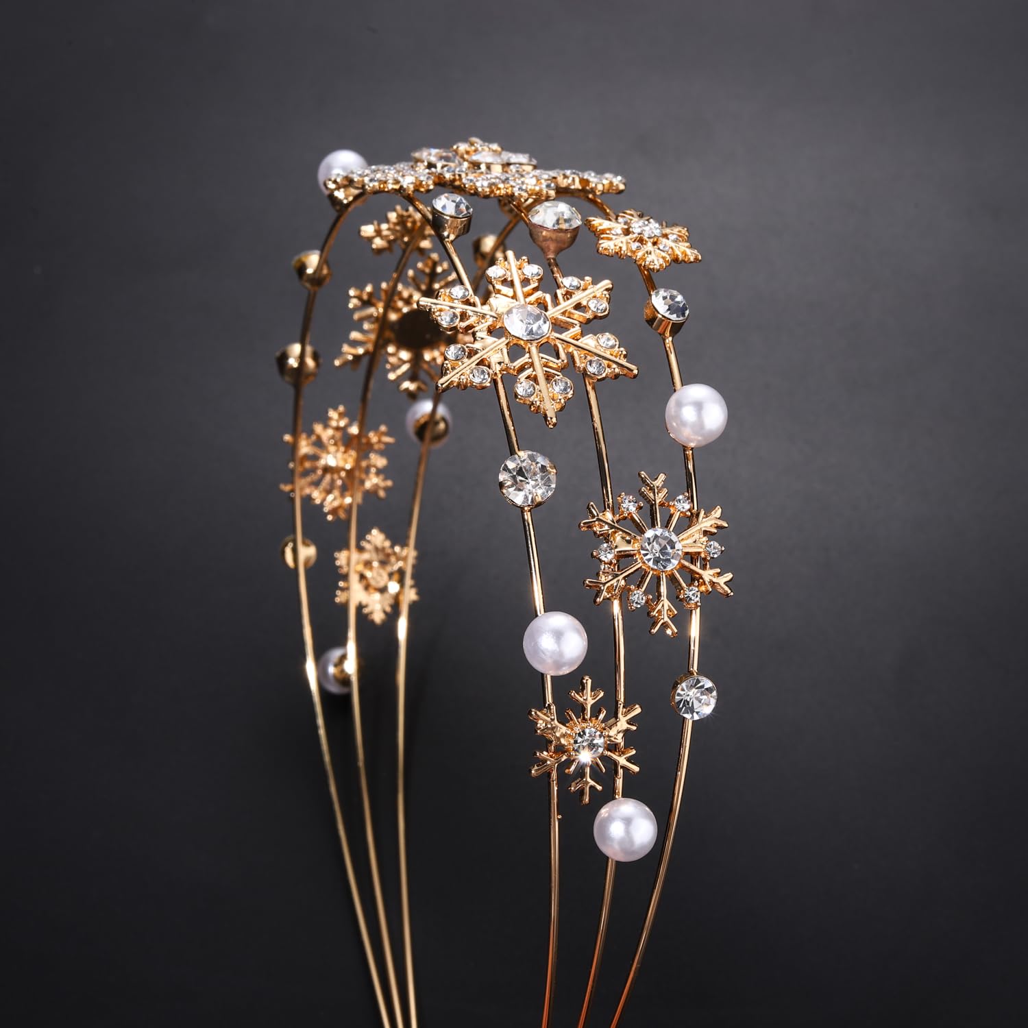 HEIDKRUEGER Haarreif für Damen, Weihnachts- und Neujahrs-Stirnband für Damen, festlicher Urlaubsparade, Haarreif (Schneeflocke/Gold)