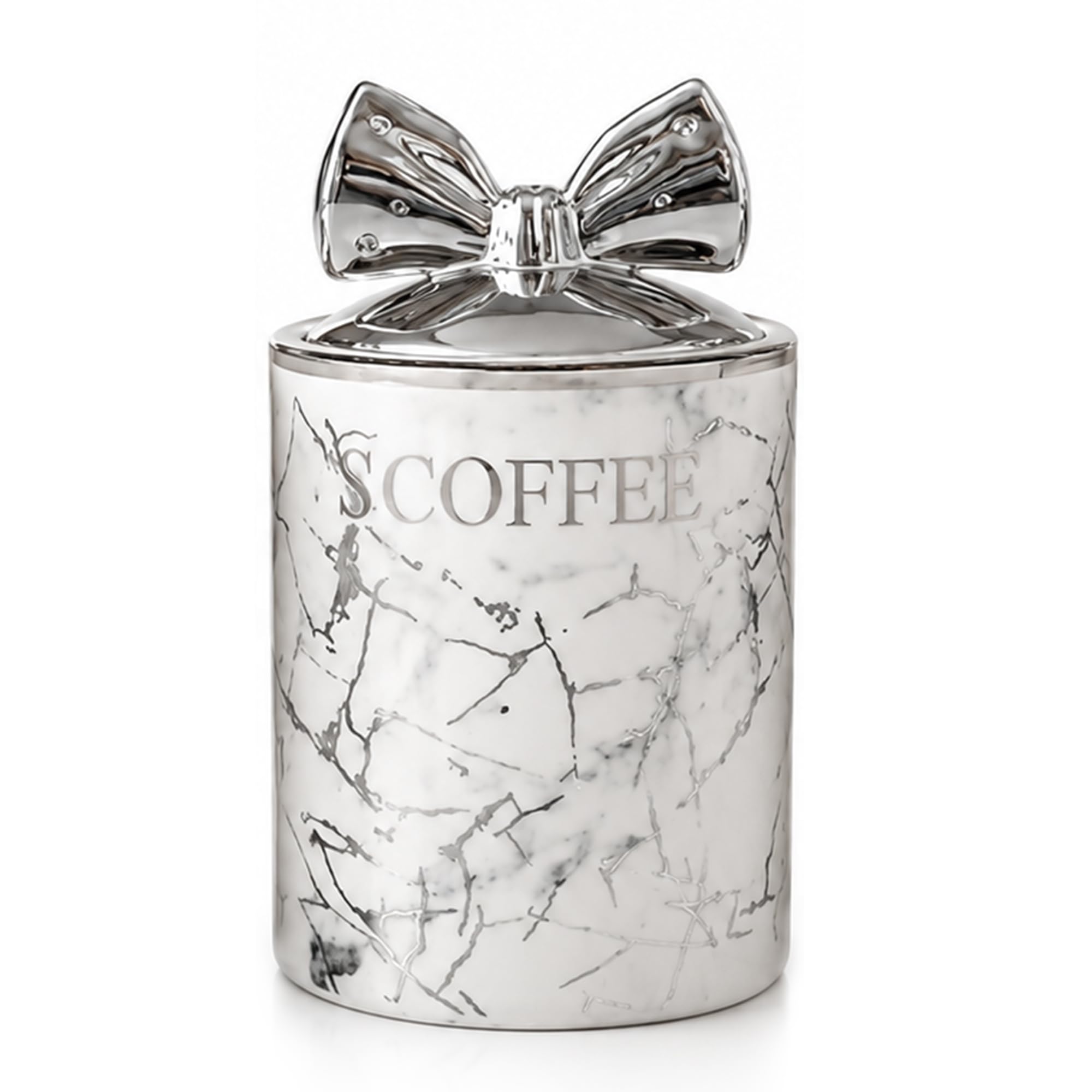 BMLIMITED BML Kitchen Storage Canister with Lid – Decorative Storage Jar for Tea, Coffee, Sugar, Biscuits & Dry Food – Multiple Colours and Designs Available (White Bow Coffee Jar)
