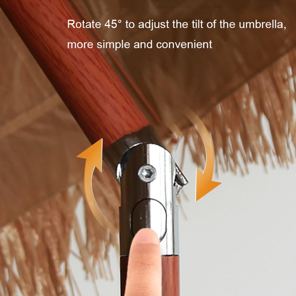 Parasol Plażowy Hawaiian Tiki 1.6m, Parasol Tarasowy Kryty Strzechą z Regulacją Nachylenia i 8 Wytrzymałymi Żebrami, Przenośny Parasol do Ogrodu, Podwórka, Przy Basenie