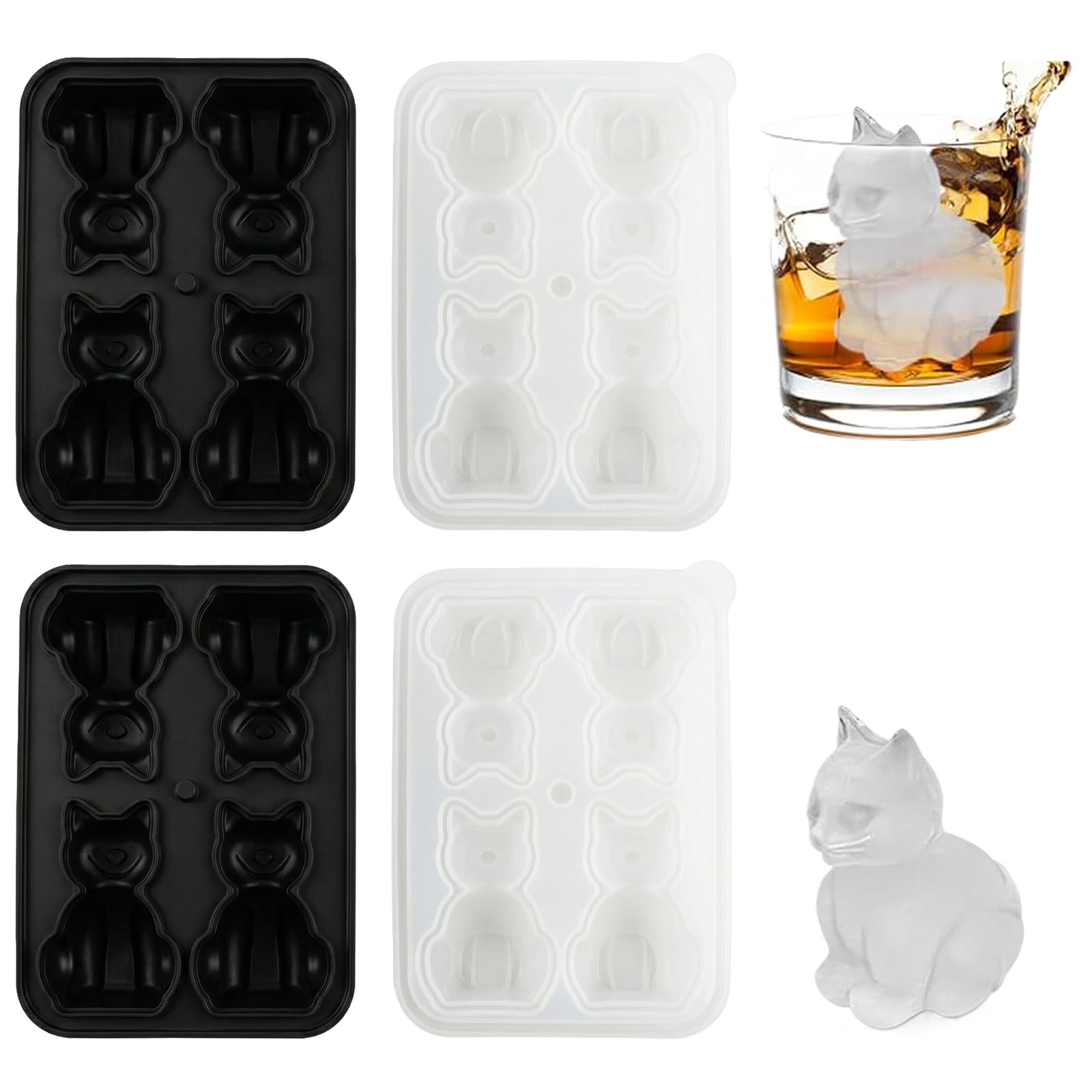 Merzio 3D Cat Ice Cube Tray with Lid, Silicone Ice Cube Mould Shapes for Whiskey, Cocktails, Coffee, BPA-Free Reusable Novelty Ice Molds