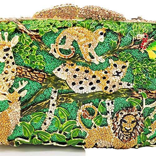 Image of Boutique De FGG Forest Jungle Animal World Crystal Clutch Purse for Women Formal Evening Bags Rhinestone Clutch Handbag,Mini