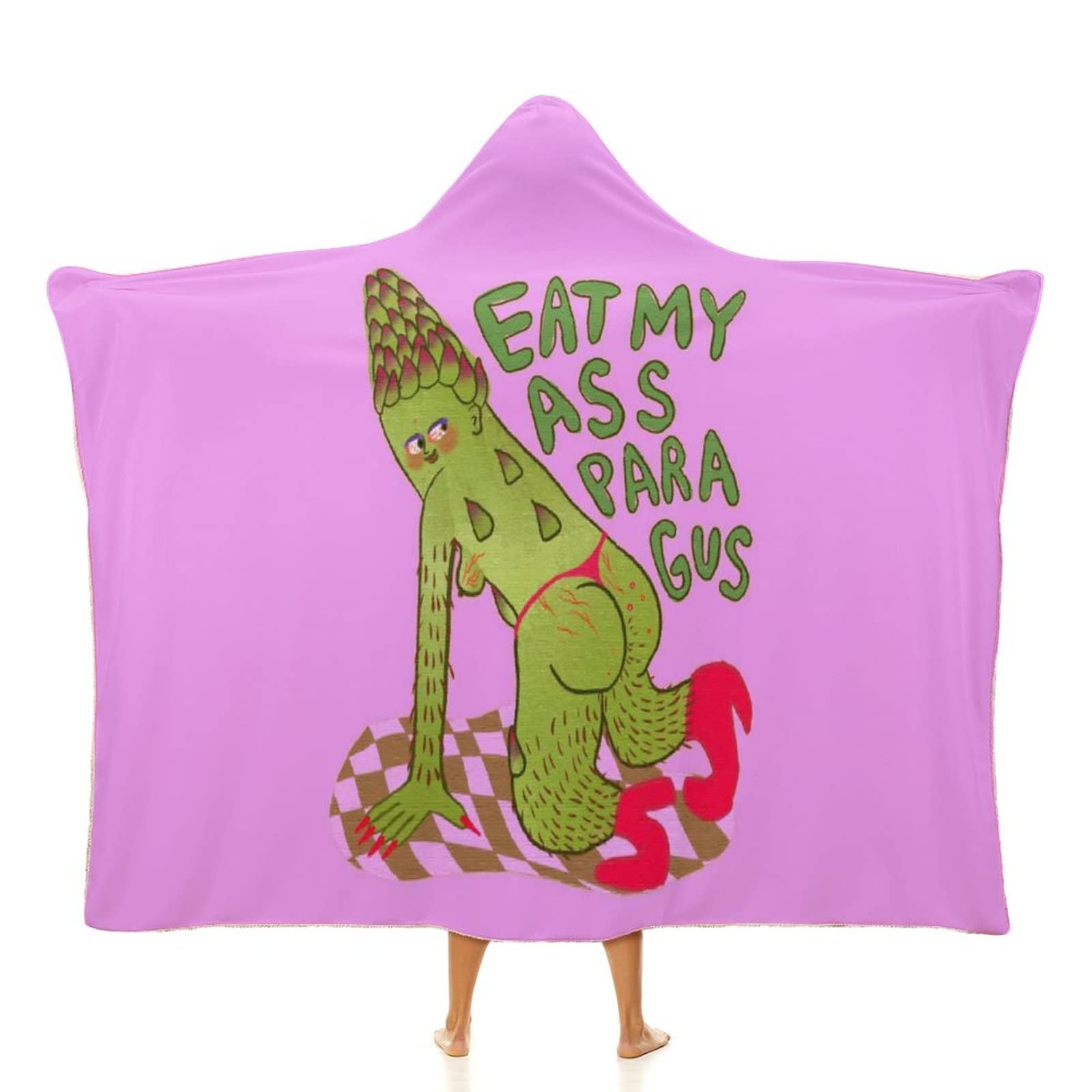 Wearable Blanket with Hood All Gender Eat My Ass Paragus Hooded Blanket Couch Bed Sofa Fleece Blanket Flannel Bed Blanket 60"x80"