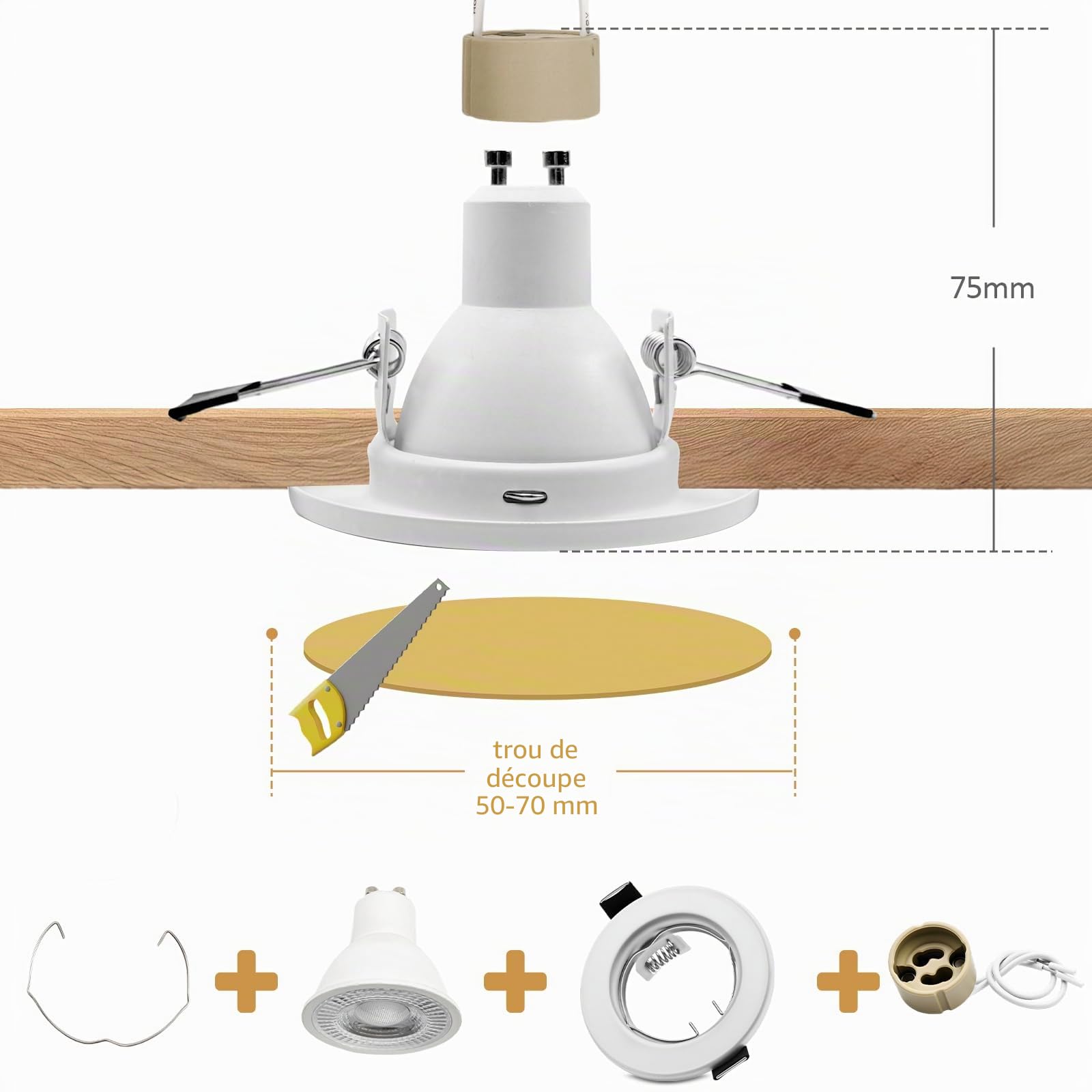 Lot de 24 Support Spot Encastrable GU10 Blanc Mat Sans Ampoule