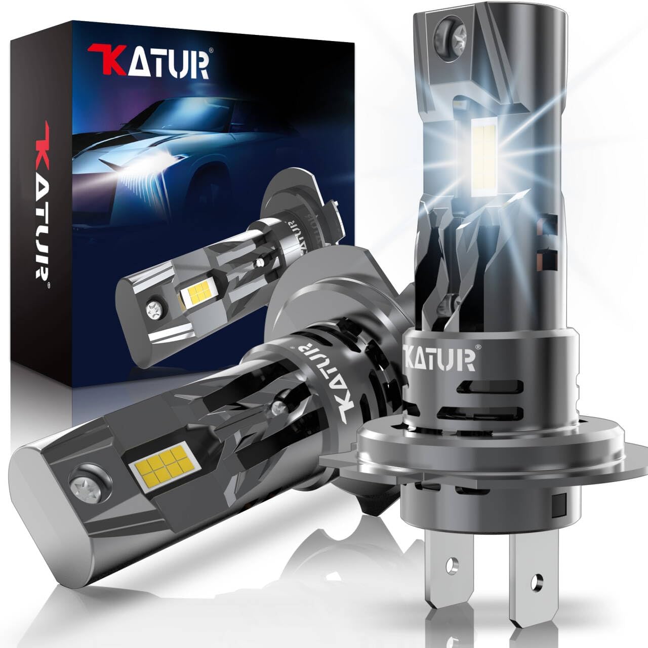 KATUR H-7 Fog Light Bulbs, 32000LM Super Bright 6000K White Mini Size No Adapter Required Plug and Play H-7 Bulb, Pack of 2