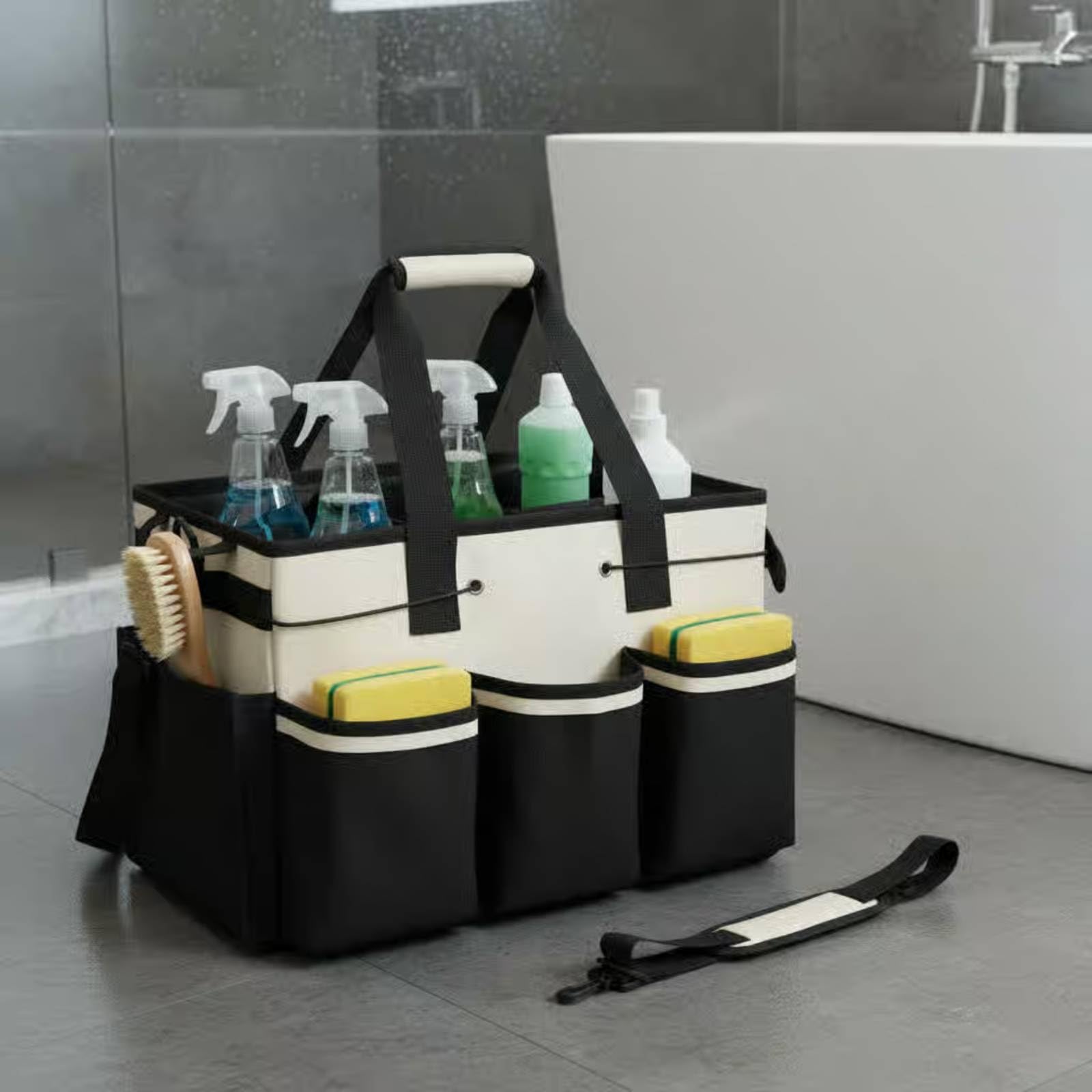 Qianly Sac Organisateur Nettoyage Base Renforcée Sac Compartimenté Nylon Résistant Rangement Domestique