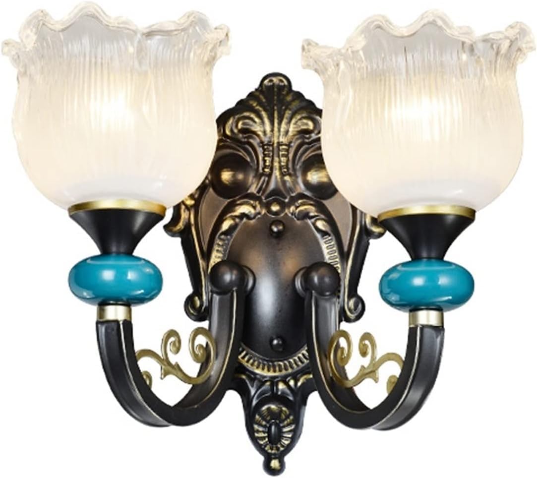 HYJAUSXB European Wall Light Simple - Living Room Sconces Romantic Warm Bedroom Bedside Lamp Fashion Flower Glass Lampshade, Pendant