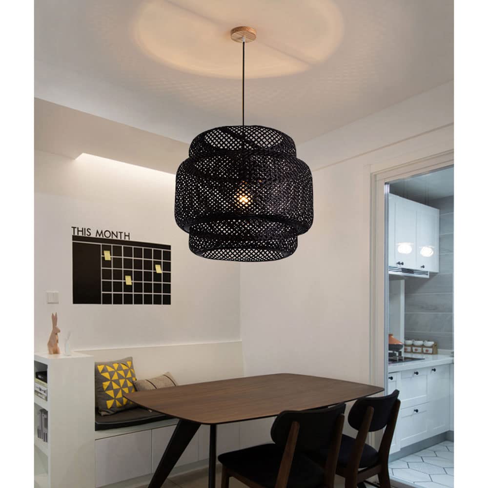 Wiszący klosz w stylu boho, styl z połowy wieku, lampa sufitowa, lampy cylindryczne, kosz bambusowy i wiklinowy, do restauracji i kuchni, czarny