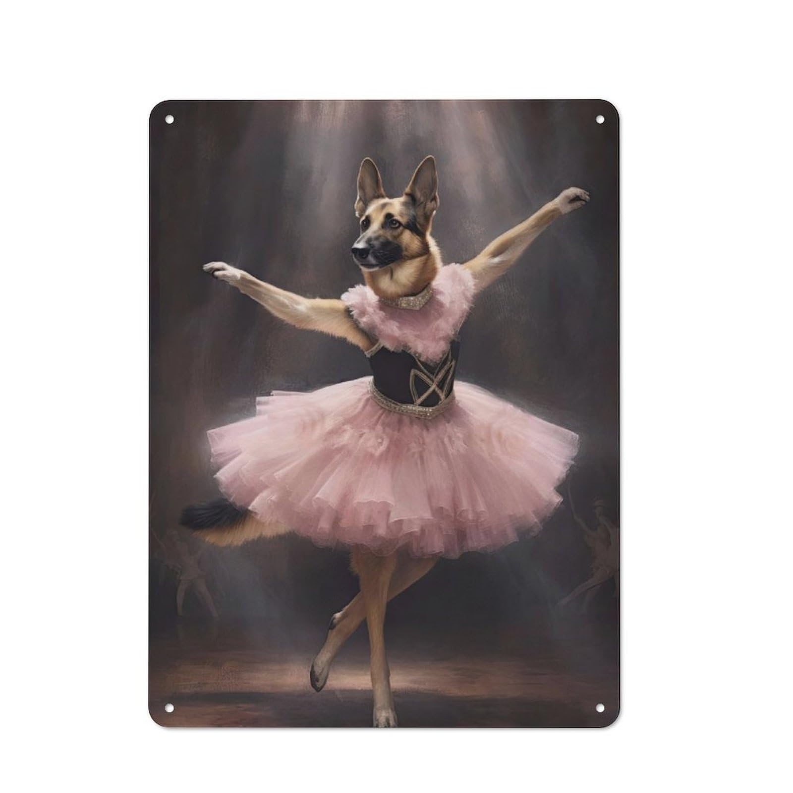 Junmoney German Shepherd Ballerina Rustic Tin Wall Plaque 40X30cm For Guest Room Or Hallway, For Garage, Workshop And Man Cave Decoration
