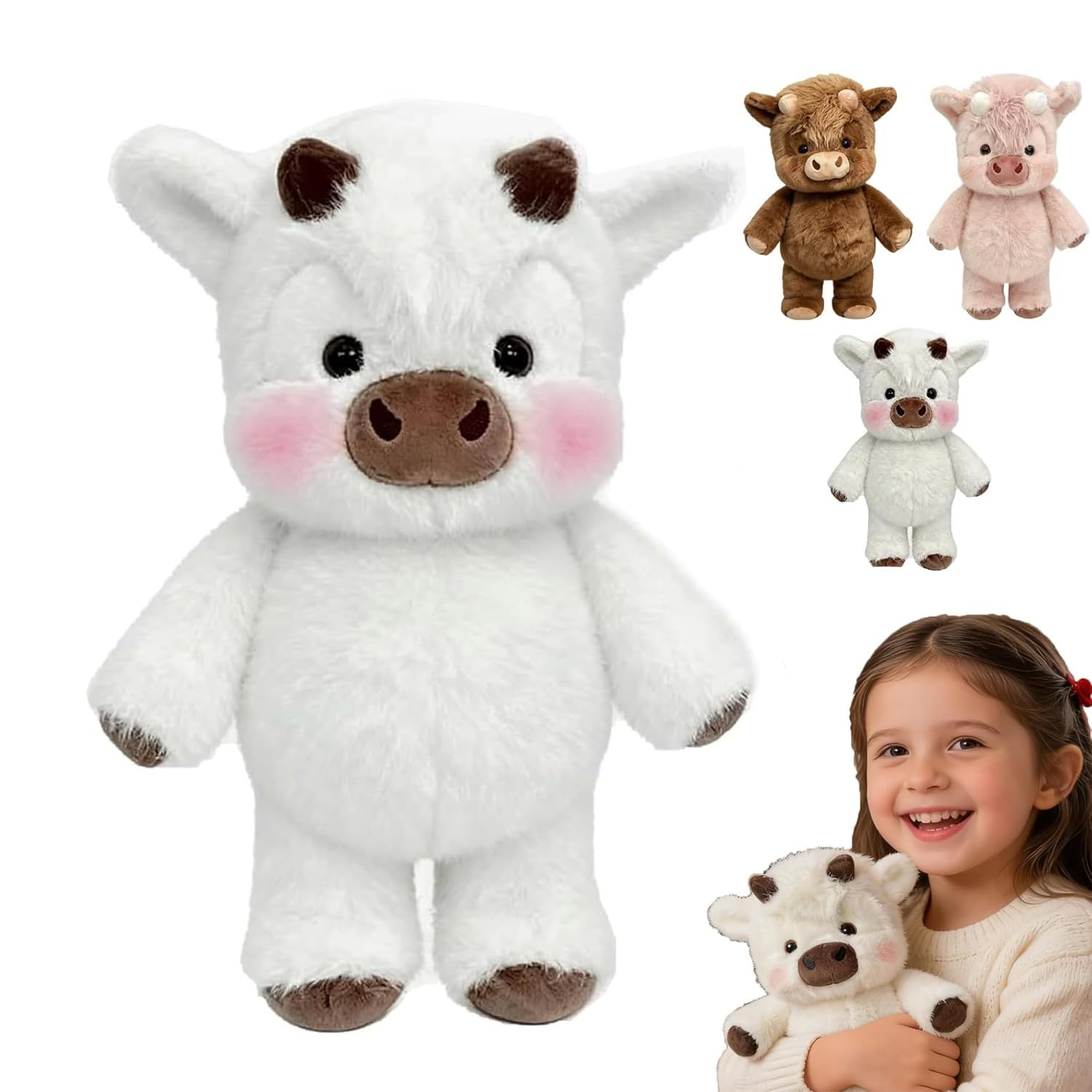 STOAT Highland Cow Peluche, realistica mucca highland peluche, morbido animale di peluche per adulti, decorazione fattoria, regalo per amanti degli animali (bianco)