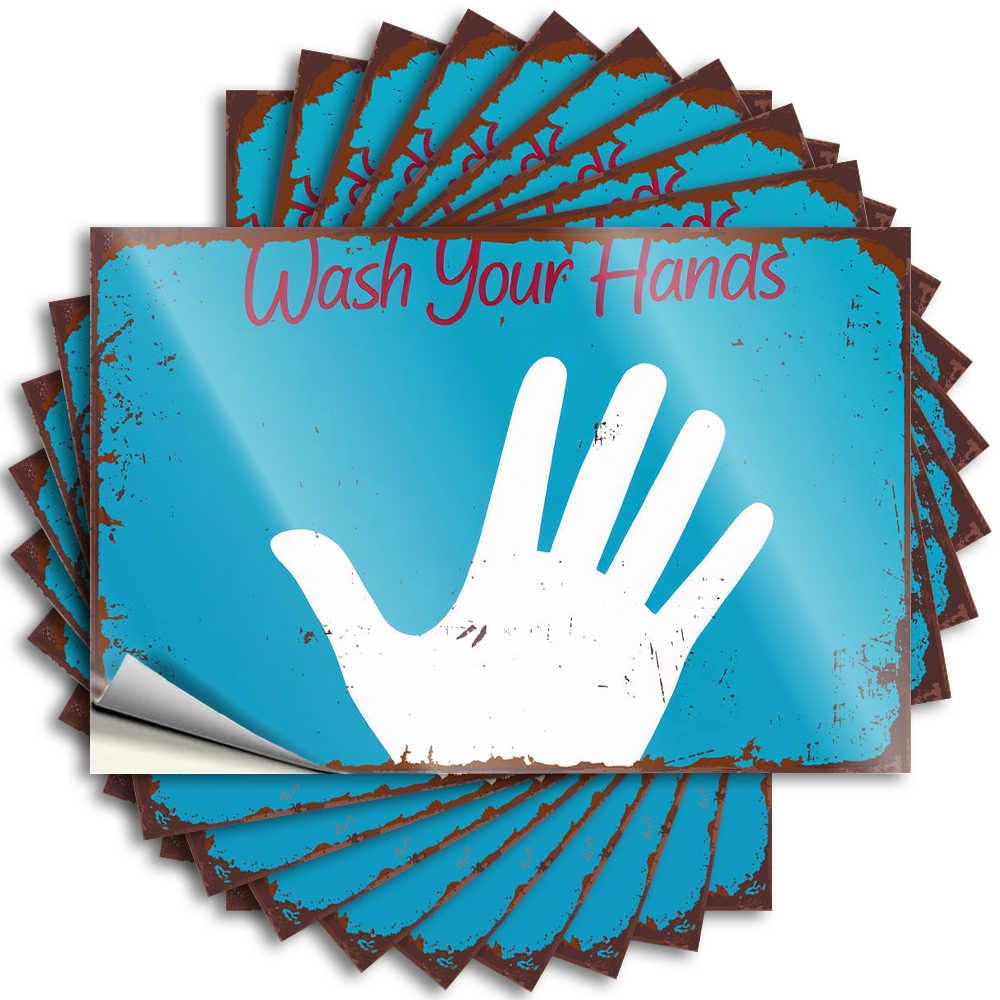 Saying Coffee Durable Vinyl - Rustic 'wash Your Hands' Sign with White Hand Silhouette Helmet for Darts Use(8X12CM)